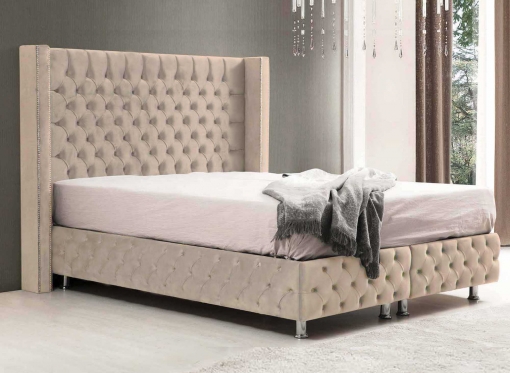 Lit coffre en tissu velours beige 140x190 cm CYRINE