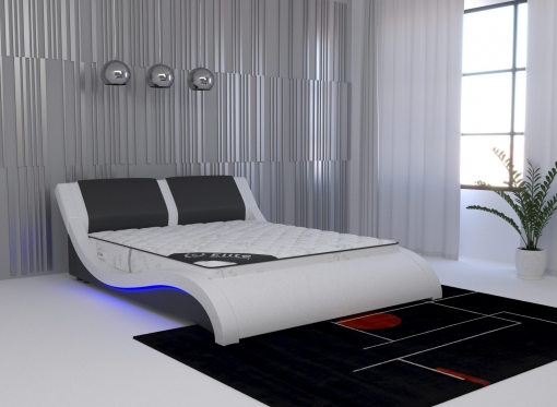Lit en simili cuir noir et blanc avec LED 140x190 cm ZEDA