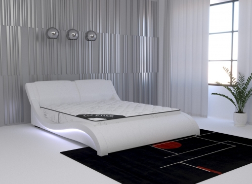 Lit en simili cuir blanc avec LED 160x200 cm ZEDA