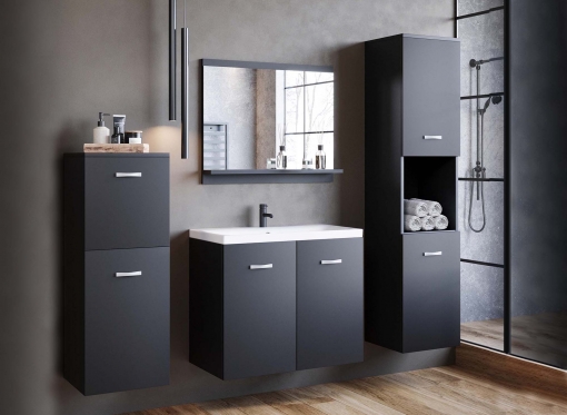 Ensemble meubles salle de bain design suspendu - Noir mat ALBY