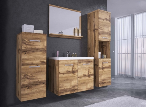 Ensemble meubles salle de bain design suspendu - Chêne vieilli ALBY