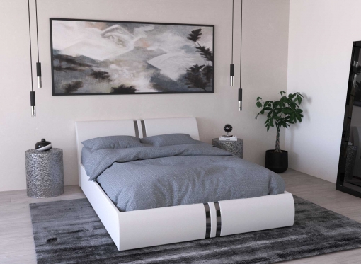 Lit coffre en simili cuir blanc 140x190 cm ORANE