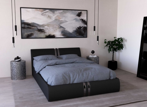 Lit coffre en simili cuir noir 160x200 cm ORANE