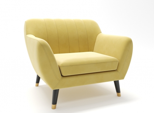 Fauteuil scandinave en tissu velours jaune PANDORA