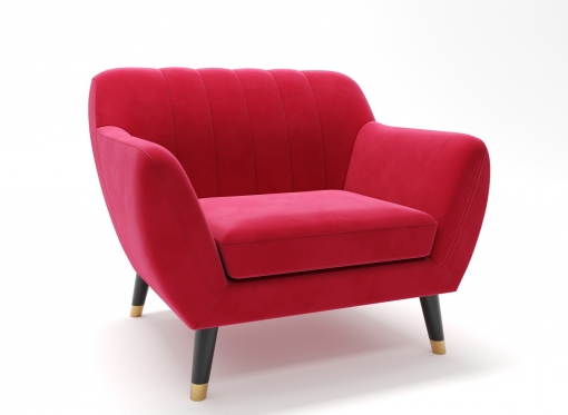 Fauteuil scandinave en tissu velours rouge PANDORA