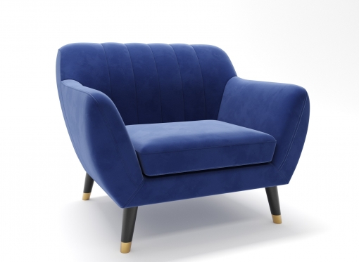 Fauteuil scandinave en tissu velours bleu PANDORA