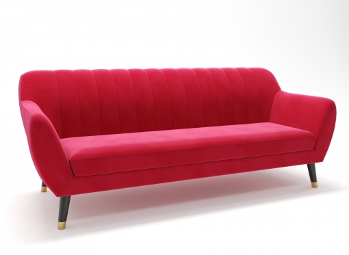 Canapé scandinave 3 places en tissu velours rouge PANDORA
