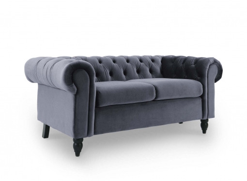 Canapé Chesterfield 2 places en velours gris WINSTON