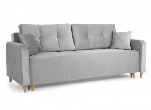 Canapé convertible avec coffre de rangement en tissu velours gris azur - ZACK