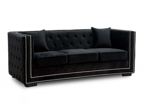 Canapé 3 places capitonné chesterfield design en velours noir CUBE