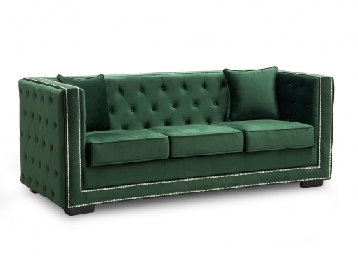 Canapé 3 places capitonné chesterfield design en velours vert CUBE