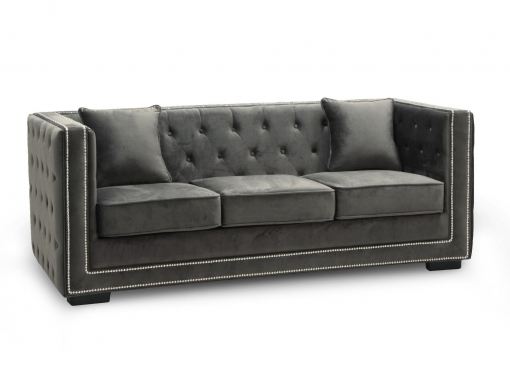 Canapé 3 places capitonné chesterfield design en velours gris CUBE