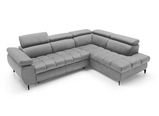 Canapé d’angle convertible matelassé avec coffre en velours gris LUCIANO - Angle droit