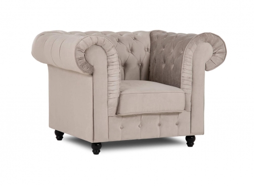 Fauteuil chesterfield en velours beige - WILSTON
