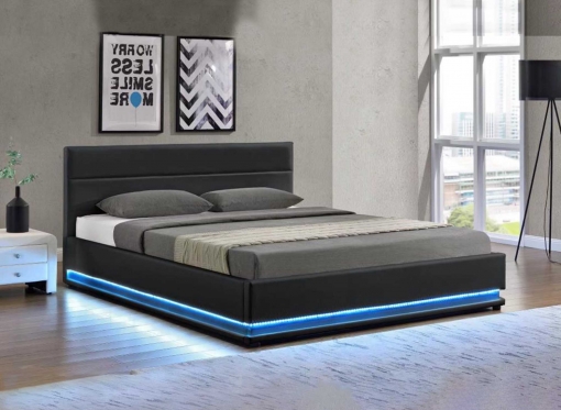 Lit coffre en simili cuir noir avec LED 140x190 cm ELENCE
