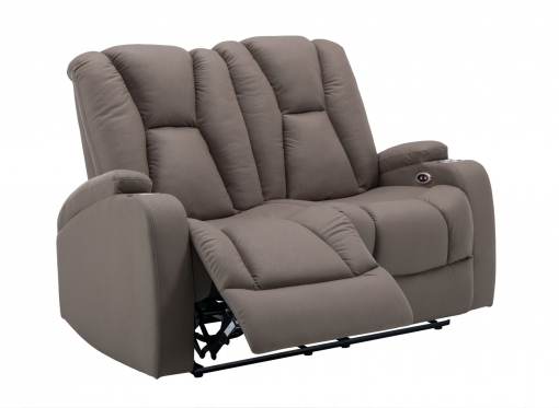Canapé 2 places relax électrique en tissu microfibre marron EL CLARENCE