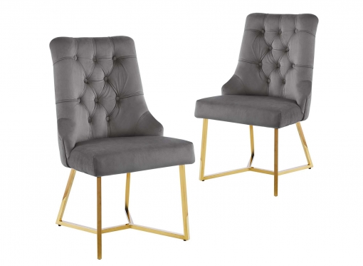 Lot de 2 chaises en velours gris pieds en métal doré KIERA