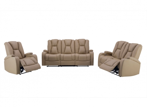Ensemble canapé relax électrique 3+2+1 places en tissu microfibre beige EL CLARENCE