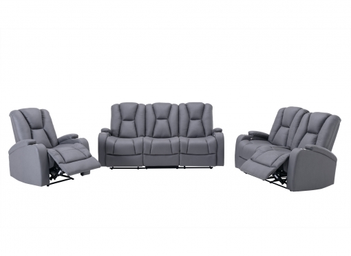 Ensemble canapé relax électrique 3+2+1 places en tissu microfibre gris EL CLARENCE
