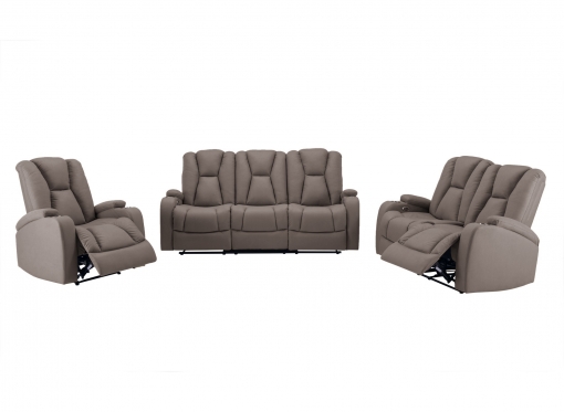 Ensemble canapé relax électrique 3+2+1 places en tissu microfibre marron EL CLARENCE