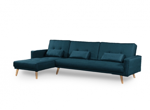 Canapé d'angle convertible modulable en tissu bleu canard CLEA Angle Gauche
