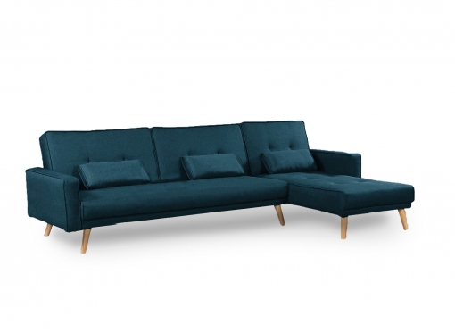 Canapé d'angle convertible modulable en tissu bleu canard CLEA Angle Droit