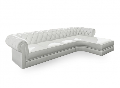 Canapé d'angle méridienne capitonné en cuir blanc CHESTERFIELD - Angle Droit