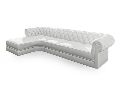 Canapé d'angle méridienne capitonné en cuir blanc CHESTERFIELD - Angle Gauche