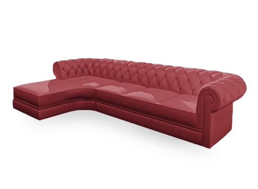 Canapé d'angle méridienne en cuir rouge capitonné Chesterfield - Angle Gauche