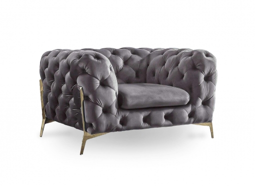 Fauteuil capitonné chesterfield velours gris CARMEN