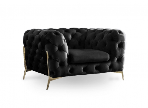 Fauteuil capitonné chesterfield velours noir CARMEN