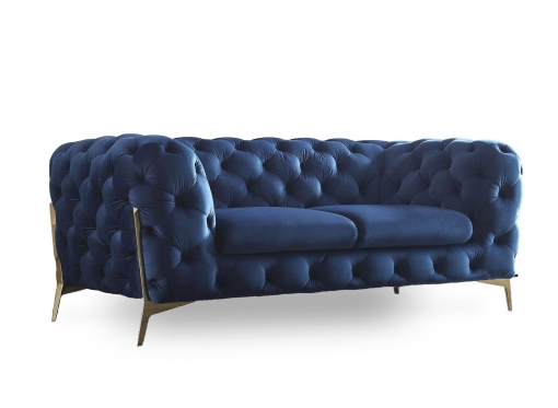 Canapé 2 places capitonné chesterfield velours bleu CARMEN