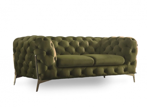 Canapé 2 places capitonné chesterfield velours vert kaki CARMEN
