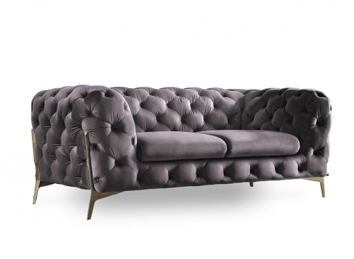 Canapé 2 places capitonné chesterfield velours gris CARMEN