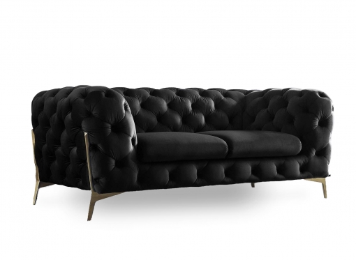 Canapé 2 places capitonné chesterfield velours noir CARMEN
