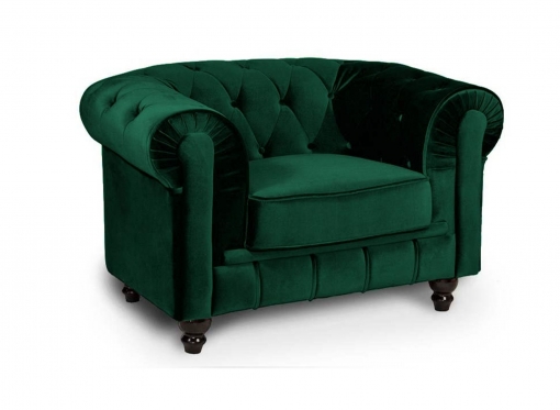 Fauteuil velours vert CHESTERFIELD