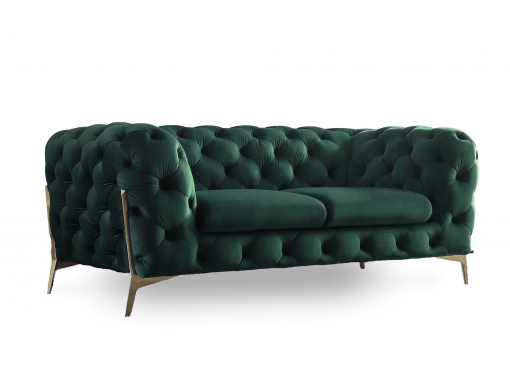 Canapé 2 places capitonné chesterfield velours vert CARMEN