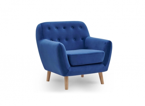 Fauteuil scandinave en tissu velours bleu VIKY
