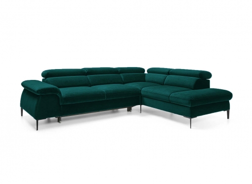 Canapé d'angle convertible avec coffre de rangement en velours vert SWAN - Angle droit