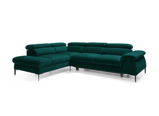 Canapé d'angle convertible avec coffre de rangement en velours vert SWAN - Angle gauche