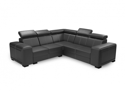 Canapé d'angle convertible avec têtières relevables en simili noir HARVEY