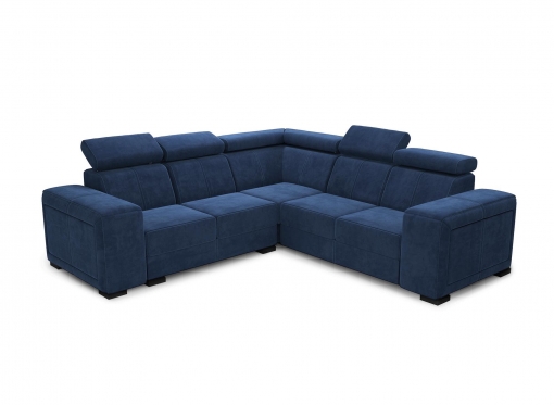 Canapé d'angle convertible avec têtières relevables en velours bleu HARVEY
