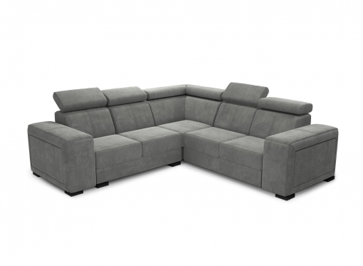 Canapé d'angle convertible avec têtières relevables en velours gris HARVEY