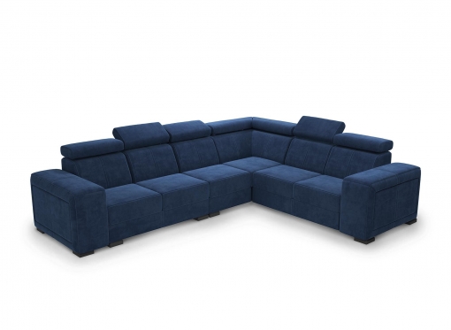 Canapé d'angle convertible et réversible avec têtières en velours bleu HARVEY
