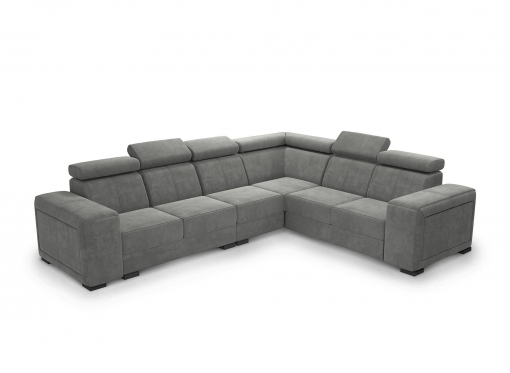Canapé d'angle convertible et réversible avec têtières en velours gris HARVEY