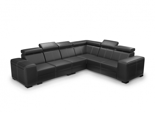 Canapé d'angle convertible et réversible avec têtières en simili noir HARVEY