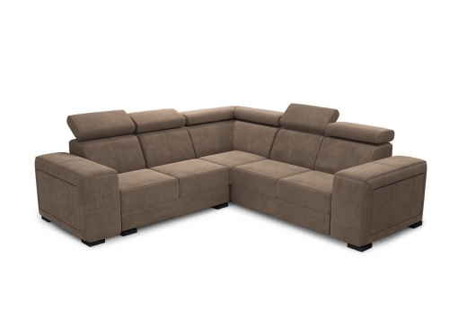Canapé d'angle convertible avec têtières relevables en velours taupe HARVEY