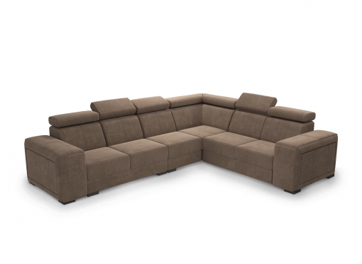 Canapé d'angle convertible et réversible avec têtières en velours taupe HARVEY