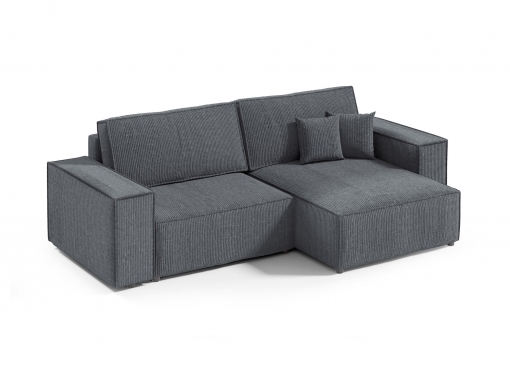 Canapé d'angle convertible et réversible avec coffre en velours côtelé gris  anthracite JADE MINI