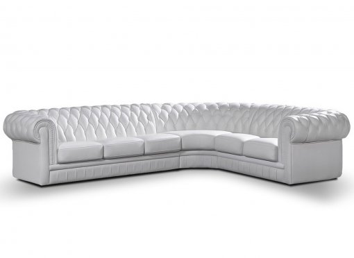 Grand canapé d'angle capitonné en cuir blanc CHESTERFIELD - Angle Réversible